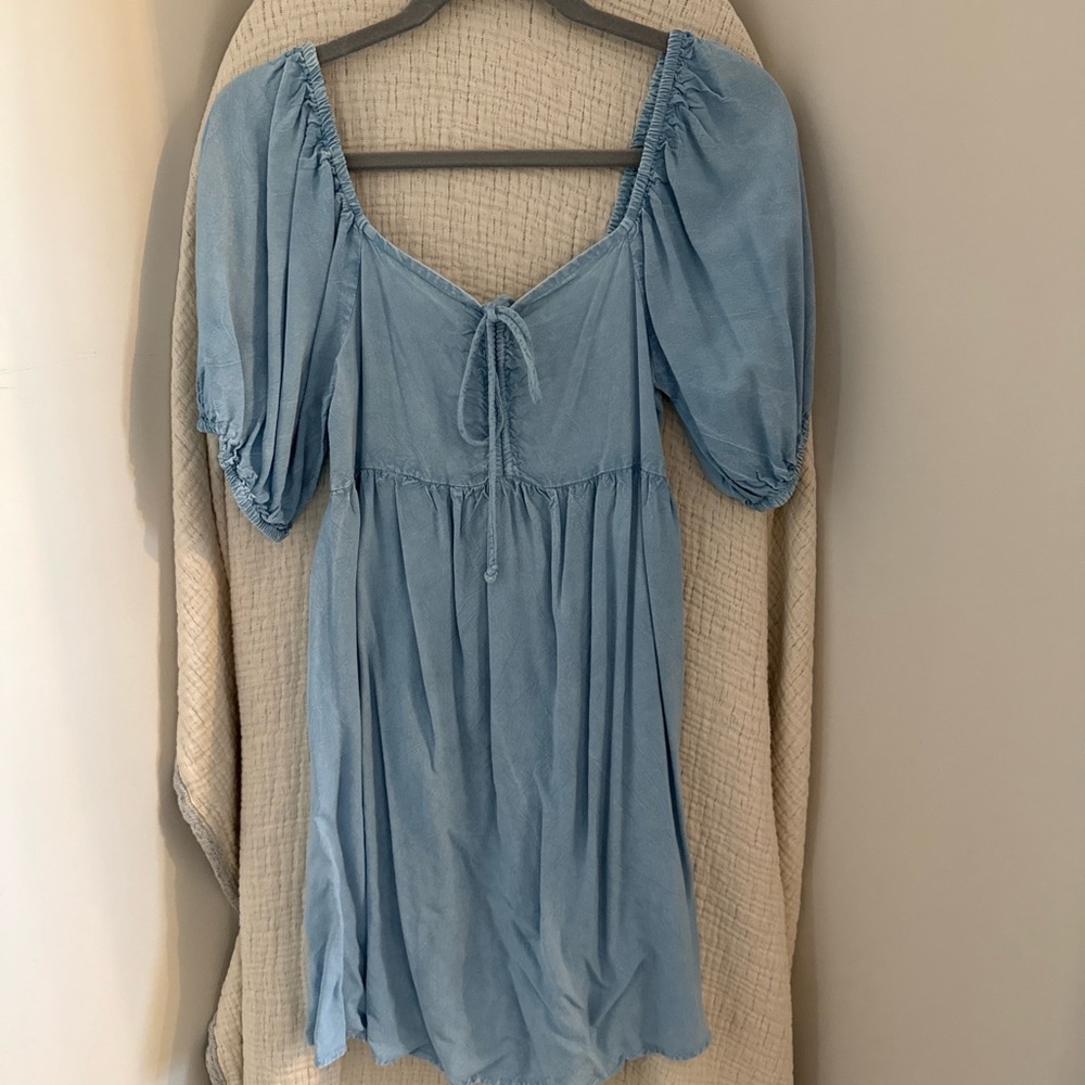 Light Blue Mini Dress with Puff Sleeves